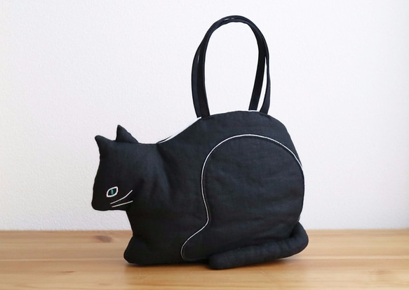 【受注制作】『 ko-bako / black 』  香箱座りの猫鞄 1枚目の画像