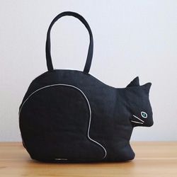 【受注制作】『 ko-bako / black 』  香箱座りの猫鞄 2枚目の画像