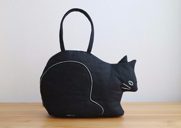 【受注制作】『 ko-bako / black 』  香箱座りの猫鞄 2枚目の画像