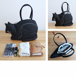 【受注制作】『 ko-bako / black 』  香箱座りの猫鞄 4枚目の画像