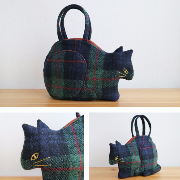 【受注制作】『 ko-bako / green 』 香箱座りの猫鞄 2枚目の画像