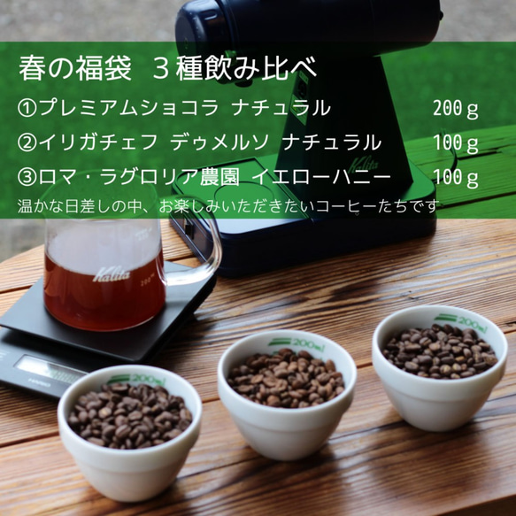 【春の福袋】 飲み比べ3種たっぷり400g 送料無料 個性豊かなコーヒーたち「Creema限定」【設定在庫限り】 1枚目の画像