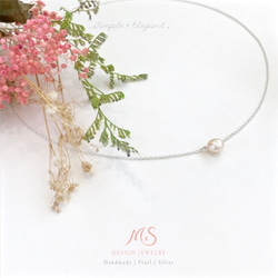 暖月 淡水珍珠  設計款 純銀 項鍊 鎖骨鍊 第2張的照片