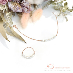 飄雪優雅 珍珠 14K 玫瑰金 設計款  手鍊 第3張的照片