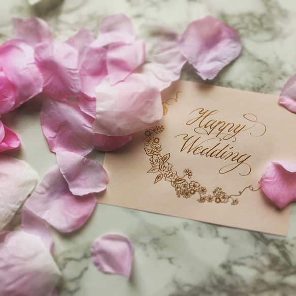手書き⁑Happy Wedding⁑結婚祝いカード⁑ピンク⁑グリーティングカード⁑ポストカード⁑プレゼント 1枚目の画像