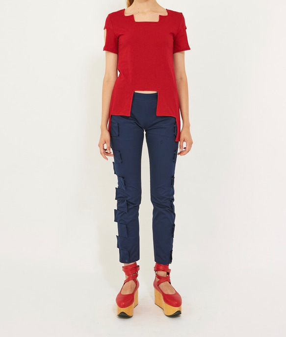 【90%セール】ブロックTシャツ【red/M】 2枚目の画像