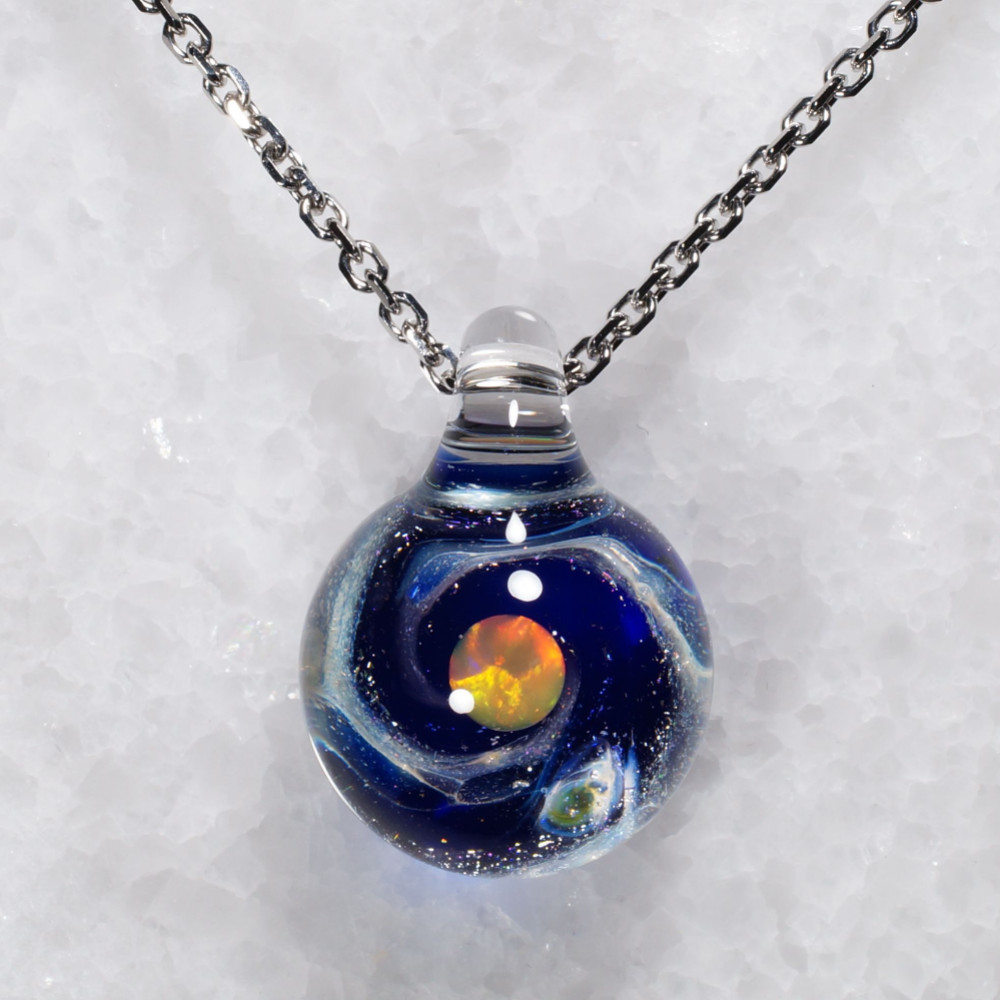 ガラスの小宇宙　オレンジオパール ペンダント　【Yasuda Glass】No.1709OC