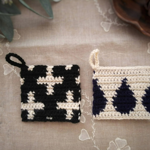 北欧 クロス柄 しずく柄 エコたわし アクリルたわし 2枚セット その他