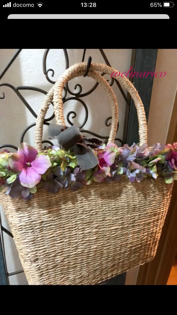 アーティフィシャルフラワーのアレンジ籠バック かごバッグ welinarico  