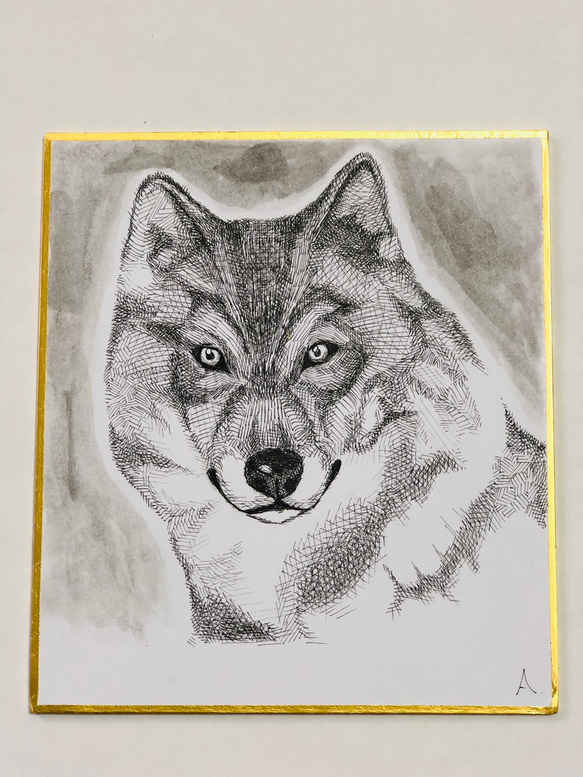 手描きイラスト ペン画 オリジナル 狼 直筆一点物 2枚目の画像