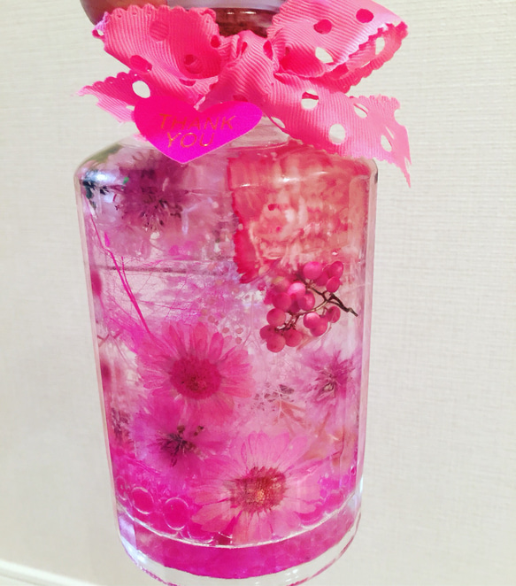売り切れました❣️ピンク ハーバリウム 花 フラワーアレンジメント リボン プレゼント ギフト 誕生日 結婚 祝い 1枚目の画像