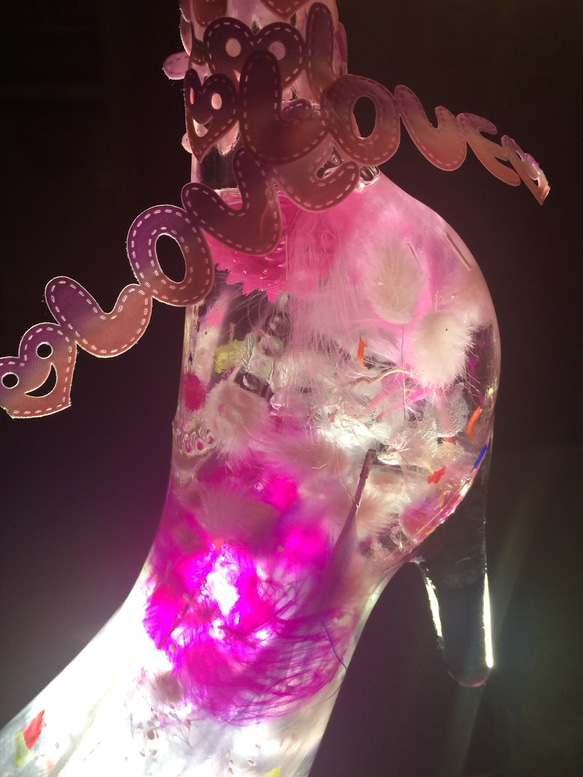 ポイント有り ハーバリウム フラワー プレゼント ギフト グレー ピンク 靴 シンデレラ ガラス 3枚目の画像