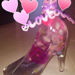 ポイント有り ハーバリウム フラワー プレゼント ギフト グレー ピンク 靴 シンデレラ ガラス 4枚目の画像