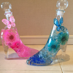 オーダー品.サンプル・ハーバリウム・ガラスの靴・ピンク・ブルー・花・フラワー・アレンジ・誕生日・ウェディング・ギフト 2枚目の画像