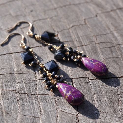 パープルオイスターカッパーターコイズ ブラックスピネル ピアス k14gf