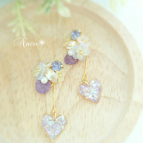 6/12まで送料無料対象】梅雨色＊紫陽花(あじさい)ハート2wayビジュー  