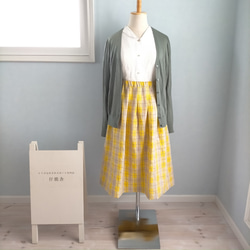 【受注製作】リネン100%スカート チェック柄が可愛い黄色のスカート 3枚目の画像