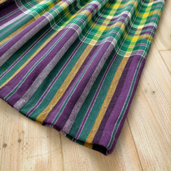 【特集掲載】タイのかわいいチェック柄伝統布 紫×緑 レトロスカート Sサイズ 6枚目の画像