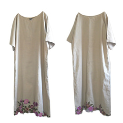 華やか花のカットワーク裾刺繍リネンワンピース 4枚目の画像