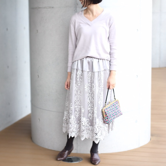 刺繍チュールレーススカート【シルバーグレー】 3枚目の画像