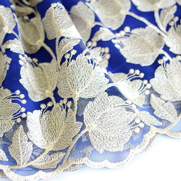 刺繍チュールレーススカート【ブルー】 6枚目の画像