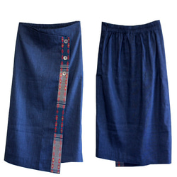 手織り生地切り替えラップタイトスカート【ネイビーL】 4枚目の画像