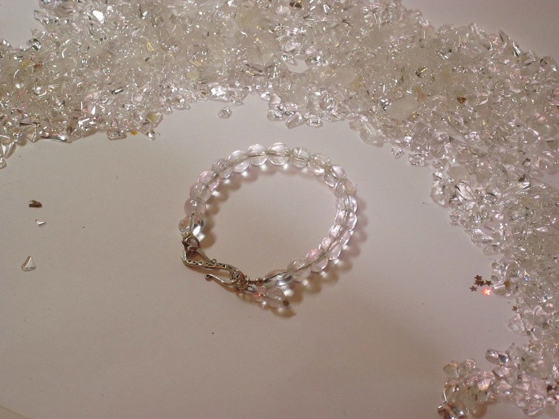 クンツァイト・ハート方20面カット本水晶カレン族シルバーのブレスレット（浄化済み）