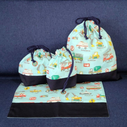 入園・入学準備６点セット／はたらく車 働く車ライトブルー！！幼稚園小学生入園入学6点セット