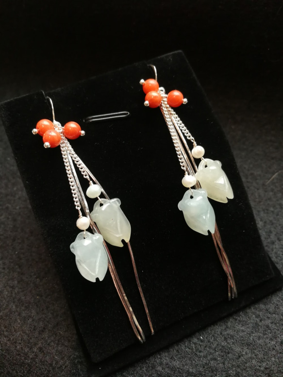 ☆Sweet Apple☆Designer Natural Jadeシルバーデザインピアス 5枚目の画像