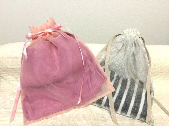 オーガンジー巾着②「ピンク系 3点セット」保管袋、贈物にも最適 2枚目の画像