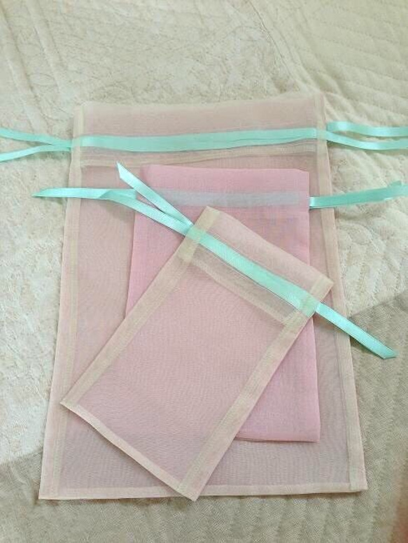 オーガンジー巾着②「ピンク系 3点セット」保管袋、贈物にも最適 4枚目の画像