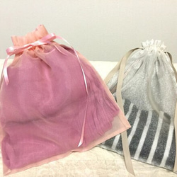 オーガンジー巾着③「ピンク系 3点セット」保管袋、贈物にも最適 2枚目の画像