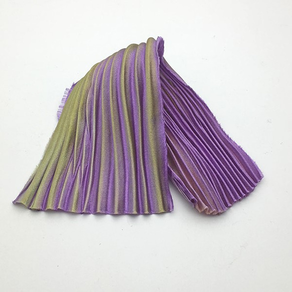 シルクSHIBORI「藤紫、抹茶色」17cm　絞りシルクリボン　soutache ソウタシエ　ss6-pur　 4枚目の画像