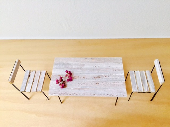 テーブル3点セット（ワイヤーと木のクラフト） 5枚目の画像