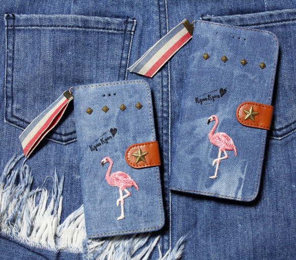 ＜再販＞デニム生地 Flamingo star by Denim Loverハンドメイド 2枚目の画像