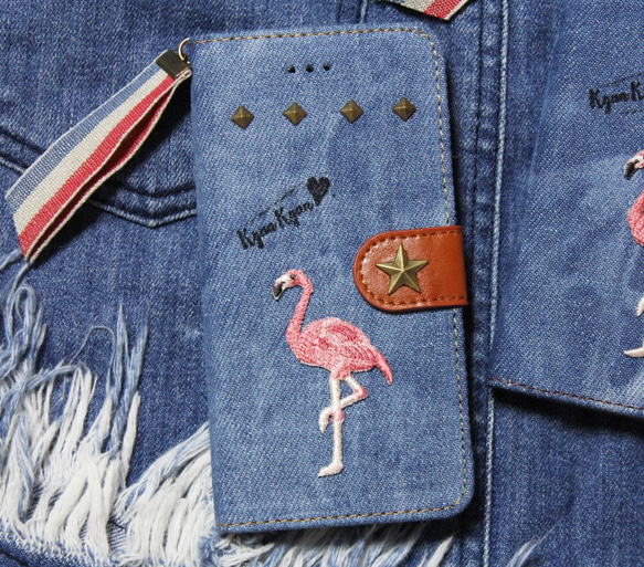 ＜再販＞デニム生地 Flamingo star by Denim Loverハンドメイド 3枚目の画像