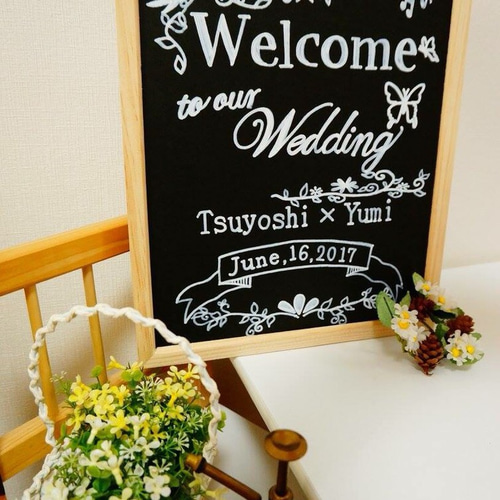 手書き 黒板風＊ウェルカムボード ((小鳥 ウェルカムボード むぎぺん  