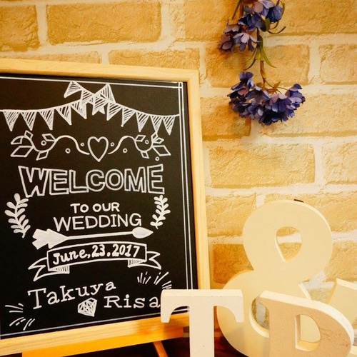 手書き 黒板風＊ウェルカムボード((ガーランド ウェルカムボード むぎ