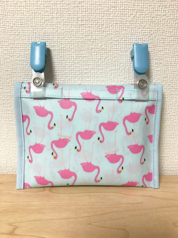 再販♡ラミネート移動ポケット♡水色 フラミンゴ♡グログランリボン♡ 2枚目の画像