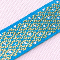 インド　金糸織りテープ　ドット柄　ブルー (長さ1m単位) 1枚目の画像