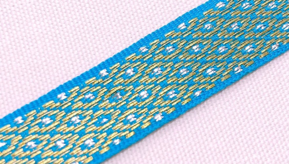インド　金糸織りテープ　ドット柄　ブルー (長さ1m単位) 1枚目の画像