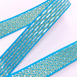 インド　金糸織りテープ　ドット柄　ブルー (長さ1m単位) 2枚目の画像