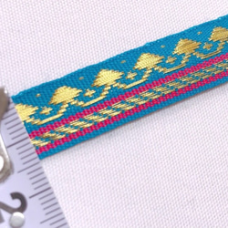 インド　金糸刺繍テープ　ブルー　(長さ1m単位) 3枚目の画像
