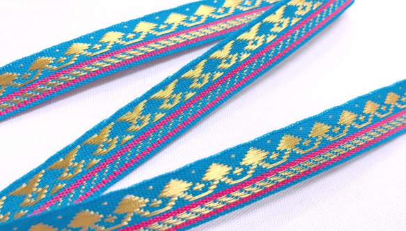 インド　金糸刺繍テープ　ブルー　(長さ1m単位) 1枚目の画像