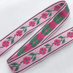 インド製リボンテープ 連結フラワー刺繍(ピンク) 幅1.5cm （長さ1.5m単位） 3枚目の画像