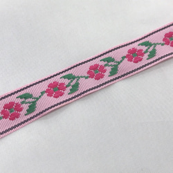 インド製リボンテープ 連結フラワー刺繍(ピンク) 幅1.5cm （長さ1.5m単位） 4枚目の画像