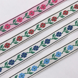 インド製リボンテープ 連結フラワー刺繍(ピンク) 幅1.5cm （長さ1.5m単位） 5枚目の画像
