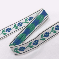 インド製リボンテープ 連結フラワー刺繍(ブルー) 幅1.5cm （長さ1.5m単位） 3枚目の画像