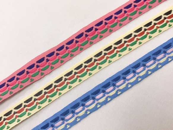 インド製リボンテープ フリル柄刺繍(ピンク) 幅1.3cm （長さ1.5m単位） 5枚目の画像