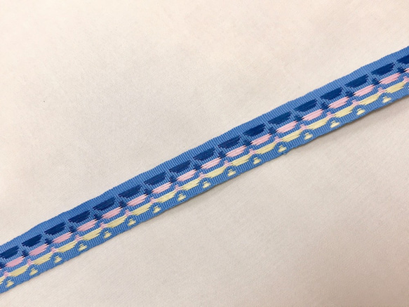 インド製リボンテープ フリル柄刺繍(ブルー) 幅1.3cm （長さ1.5m単位） 4枚目の画像